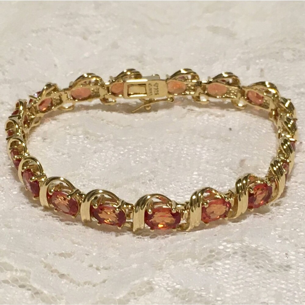 QVC Diamonique Bracelet Sterling Silver 925 Gold Rosey Red Tennis 8"